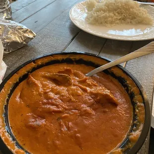Butter Chicken - so amazing, rich, mild, creamy. Good for a beginner in Indian food. Try it mild the first time - not spicy at all.