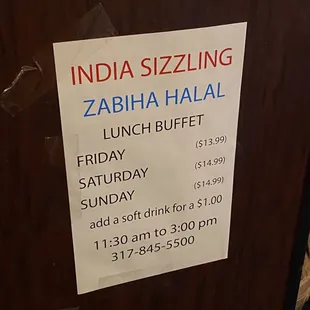 Buffet hours and pricing, as of March 2022