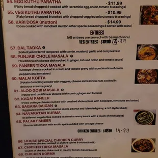 Vegetarian options on menu