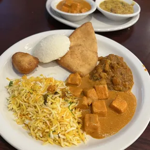Paneer Tikka Masala, Vegetable Samosa, Etc.