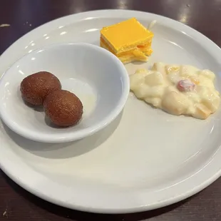 Bengali Gulab Jamun, mango cake, fruit salad