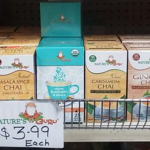 a display of spices and teas