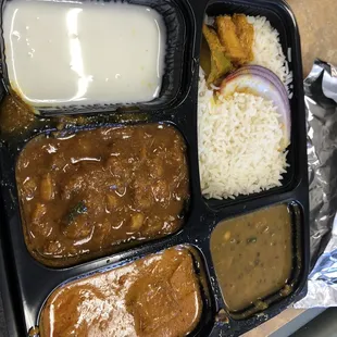 Combo #3. Chana Masala and Paneer. Lentils, rice and yogurt.   Can&apos;t go wrong. Food is on point.