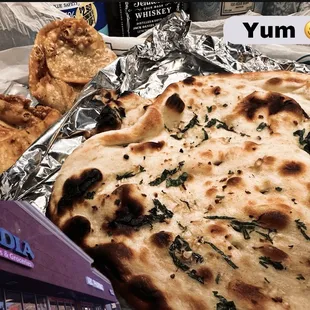 Had naan and samosas for a quick snack. So many choices!!