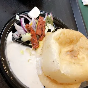 a plate of food on a tray