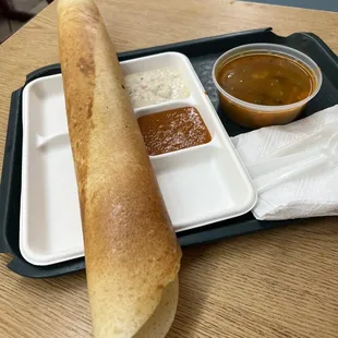 Masala Dosa. Giant crepe with potato onion filling.