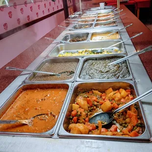 a long buffet of food