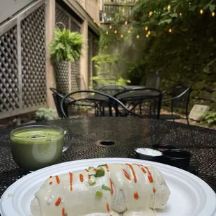 A breakfast burrito with a matcha made in heaven!