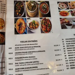 the menu of a restaurant