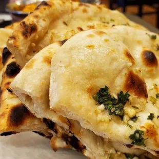 three slices of flatbread pizza