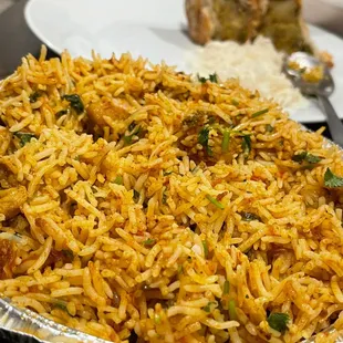 a plate of rice and vegetables