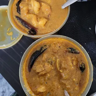 Goan shrimp curry and chicken chettinad