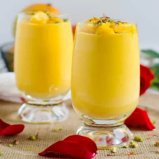 Mango Lassi, made with creamy yogurt and fresh mango.