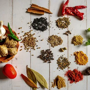 a variety of spices arranged in a circle