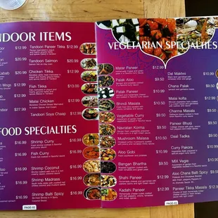 Menu Tandoor, Seafood, Vegetarian