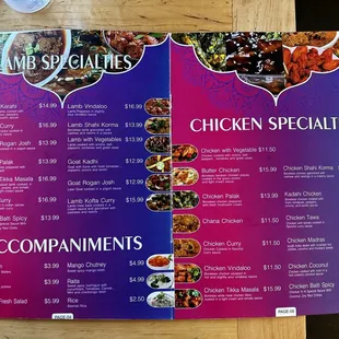 Lamb and Chicken Menu