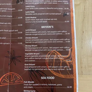 Menu as of Oct 2023