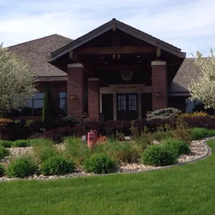 Front view of clubhouse in summer