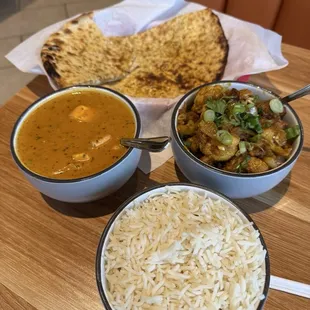 Mains, Paneer Naan, Shahi Paneer, and mixed veg.