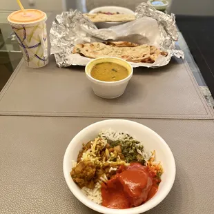 Dal Lentil Soup, Mango Lassi, Garlic Naan