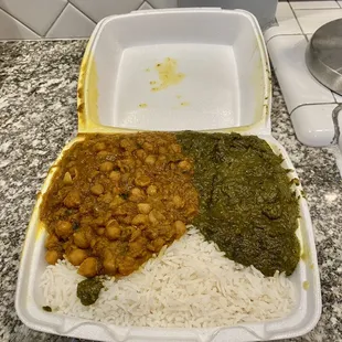 Chana Masala, Palak Paneer, Basmati Rice