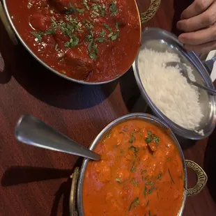 lamb vindaloo and chicken makhani (butter chicken)