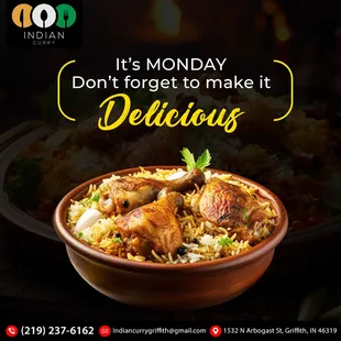 It&apos;s Monday! Don&apos;t forget to make it delicious. Visit #IndianCurry today for authentic flavors that will spice up your day!