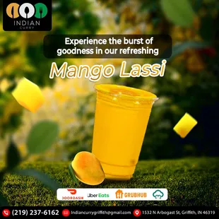 Indulge in the goodness of a refreshing mango lassi, bursting with flavor. Order yours now at #IndianCurry