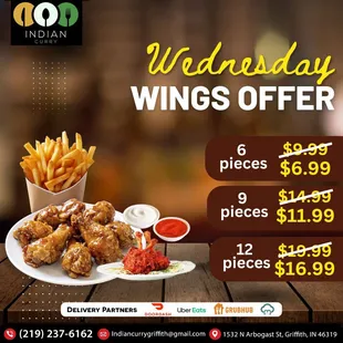 Spice up your Wednesday with our delicious Wings Offer! Order online now and enjoy flavorful wings at #IndianCurry. Don&apos;t miss out!