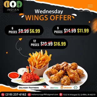 Wings Wednesday is here!  Enjoy our special Wings Wednesday Offer at #IndianCurry. Order online now