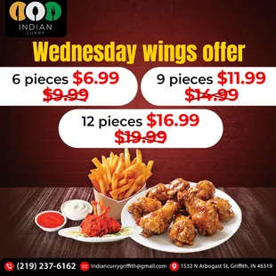 Get ready for Wing Wednesday! Order online now at #IndianCurry and enjoy our delicious wings offer!