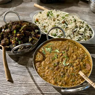 Peas Pulao, Bhindi Masala, Daal Maharani