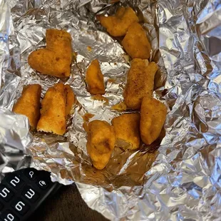 fried chicken nuggies in foil