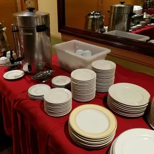 Plates and hot tea station