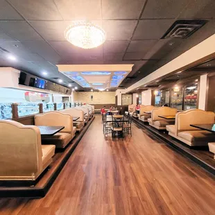 restaurant seating and wood flooring