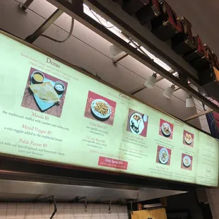 a menu on a large screen
