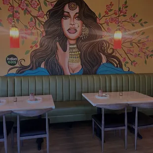 Seating + hand painted wall mural