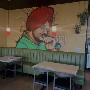 Seating + hand painted wall mural