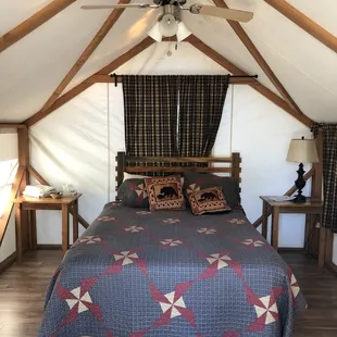 Inside of tent (promise the bed was made when we arrived lol)