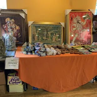 We find a good variety of 'Puja' items and pictures of the Indian gods.