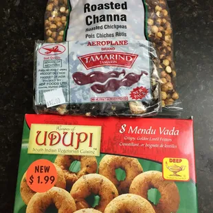 a bag of roasted channa and a bag of mozzarella