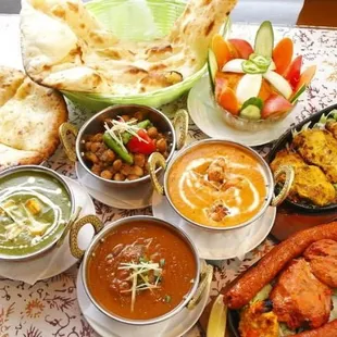 a variety of dishes on a table