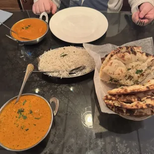 Butter Chicken Tikka Masala Garlic Naan Rice