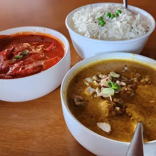 Paneer Butter Curry, basmati rice, and Lamb Korma (4/26/24)