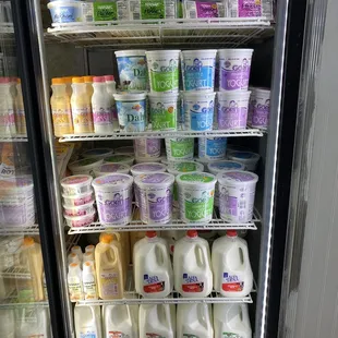 a refrigerator full of milk and yogurts