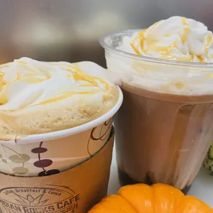 Caramel Pumpkin Latte.  Available Iced or Hot.  Yummy!