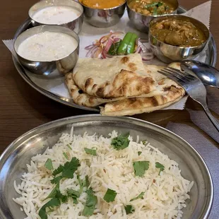 Non-veg thali with basmati rice