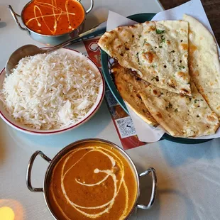 Paneer Tikka Masala, Garlic Naan, Lamb Korma, and basmati rice (3/14/24)