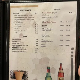Menu - beverages