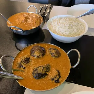Butter Chicken in back. Bagera Baigan in front.